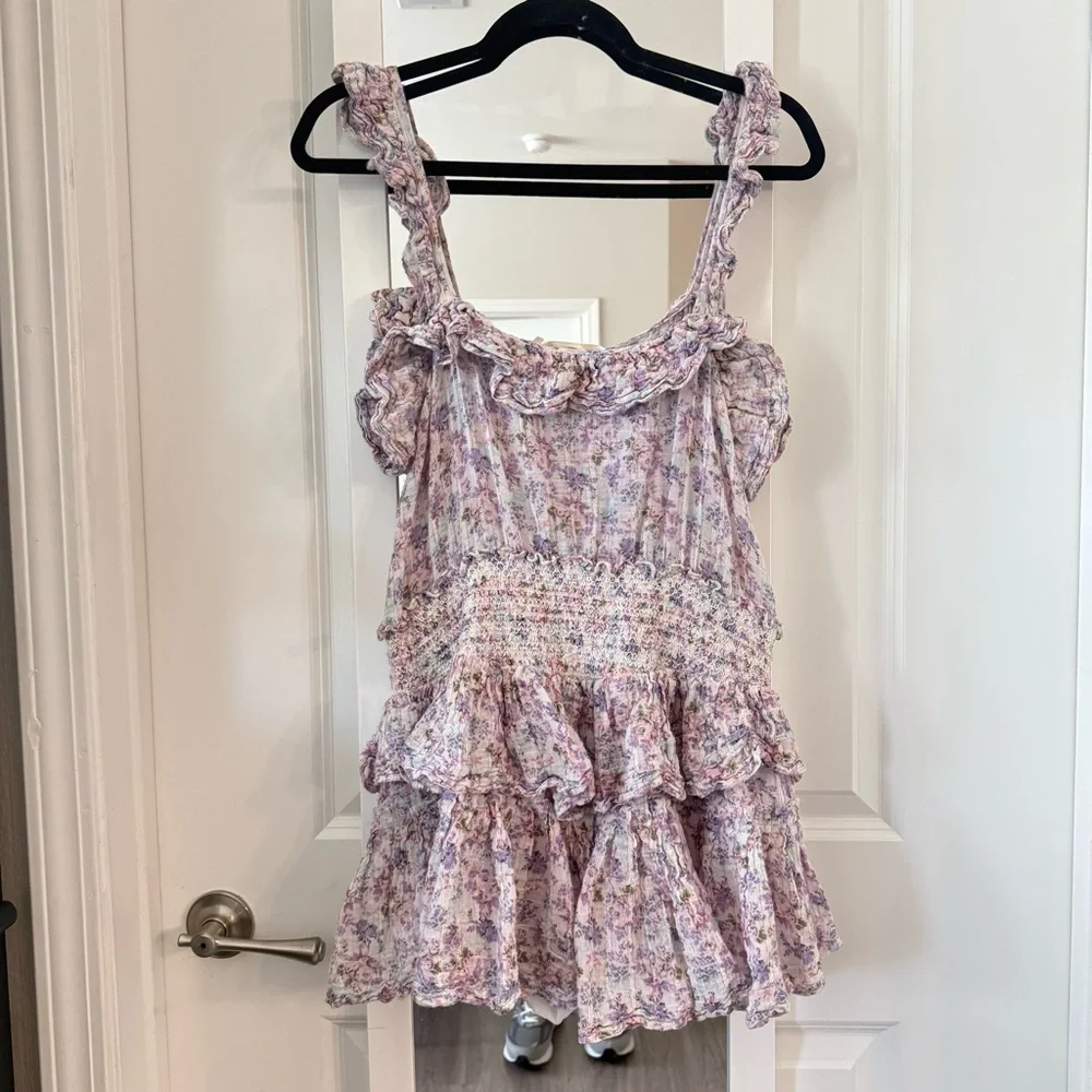 LoveShackFancy Floral Ruffle Mini Dress Size L Romantic Cottagecore - Picture 5 of 6
